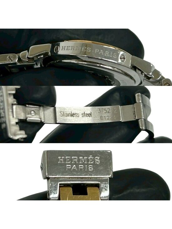Hermes Clipper Stainless Steel Quartz Watch Wristwatch Silver Gold